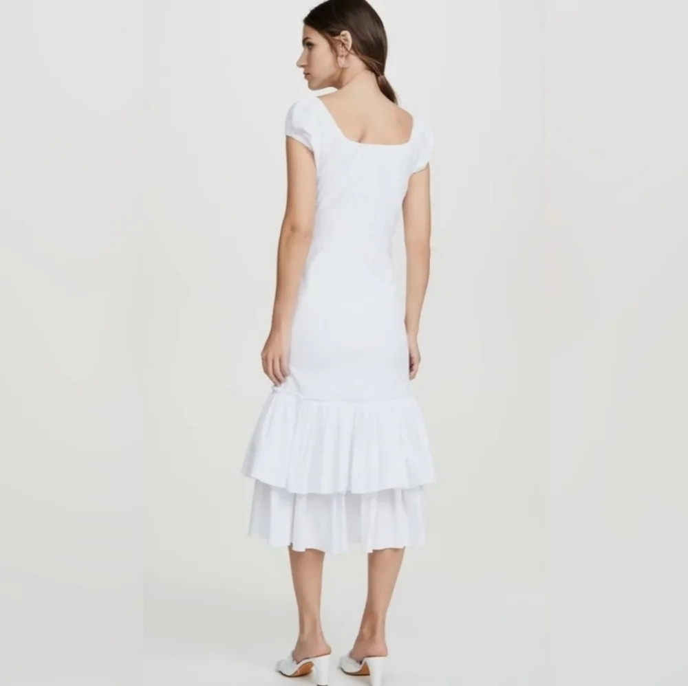 CAROLINE CONSTAS NWT White Ruffle Midi Lyla Dress - Picture 3 of 7